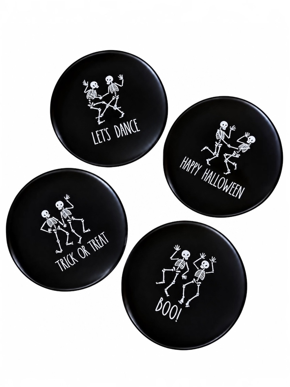 Rae Dunn Dancing Skeletons Set of Four Plates Ceramic